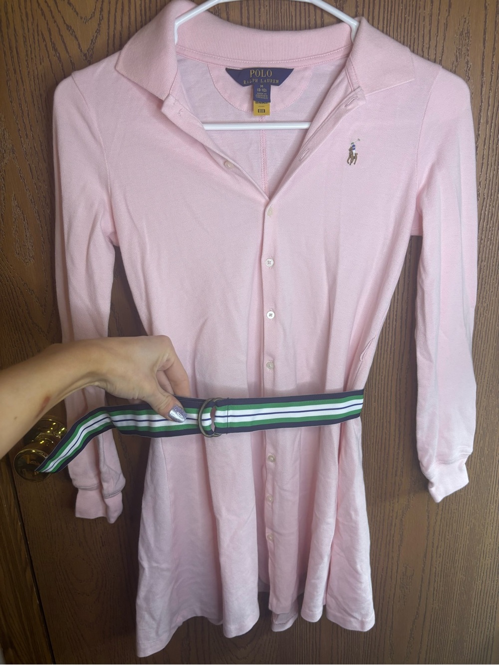 Polo by Ralph Lauren Pink Long-Sleeve Polo Dress with Striped Belt
